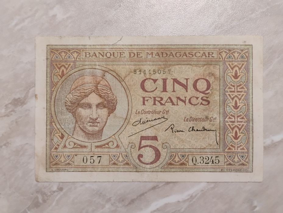 Banknot Madagaskar - 5 franków z 1937/1947 r.
