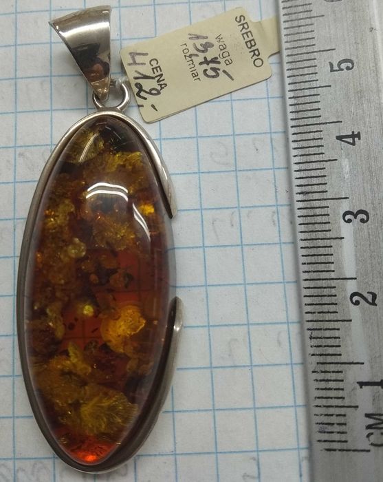 Zawieszka Duży bursztyn prosta oprawa Srebro 925 Nowe