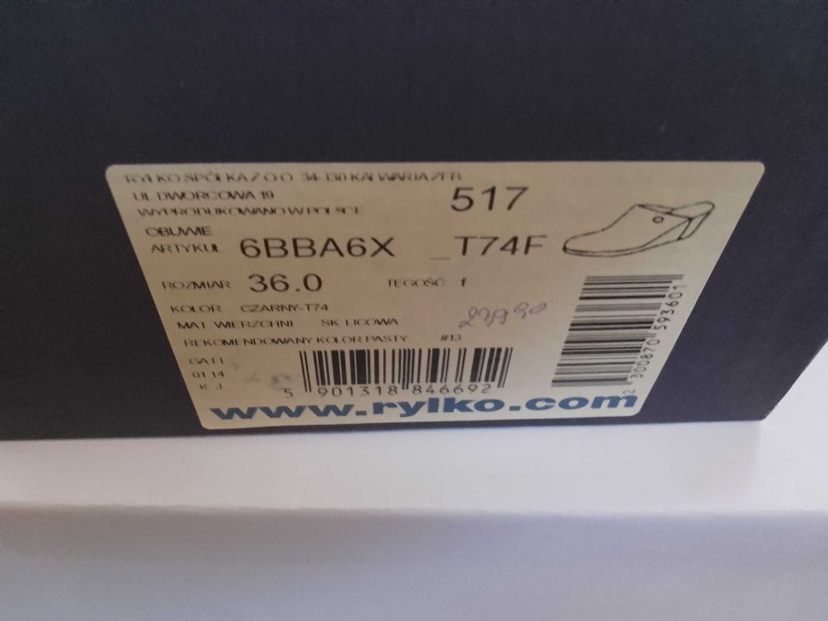 Ryłko klapki na koturnie 36 skóra naturalna NOWE