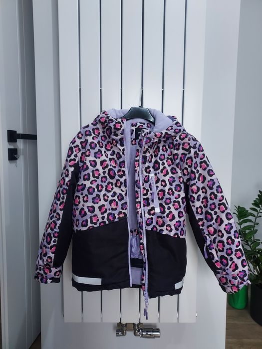 Kurtka zimowa 140 rekawice narciarskie 134/146 czapka 4f