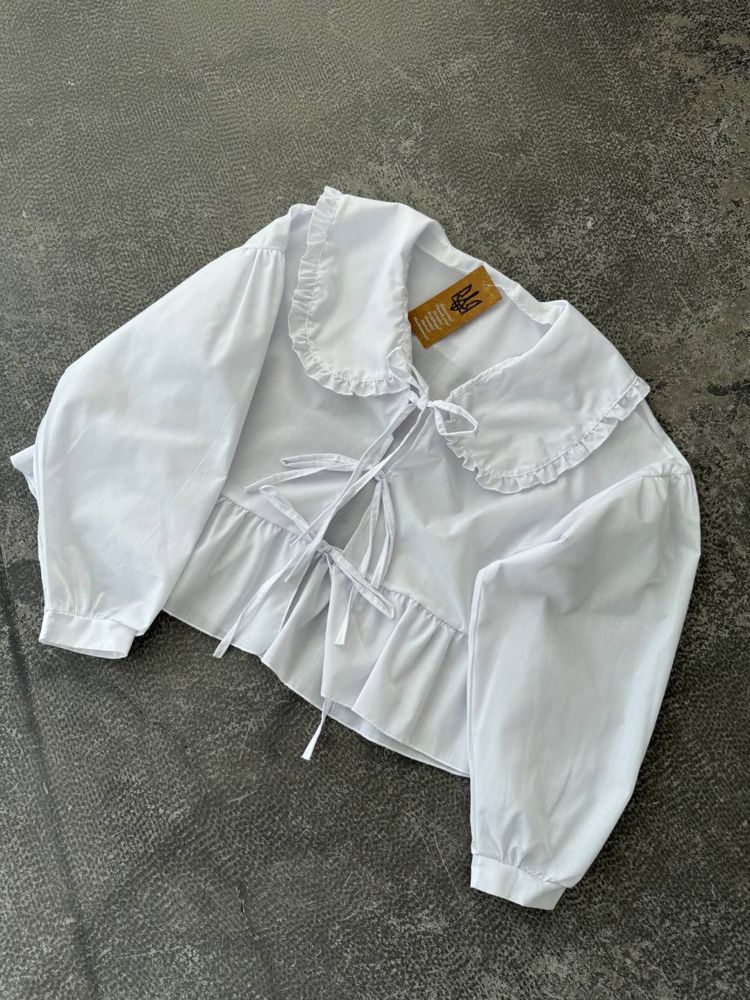 Женская рубашка в стиле Zara в черном,белом Жіноча сорочка з завязками