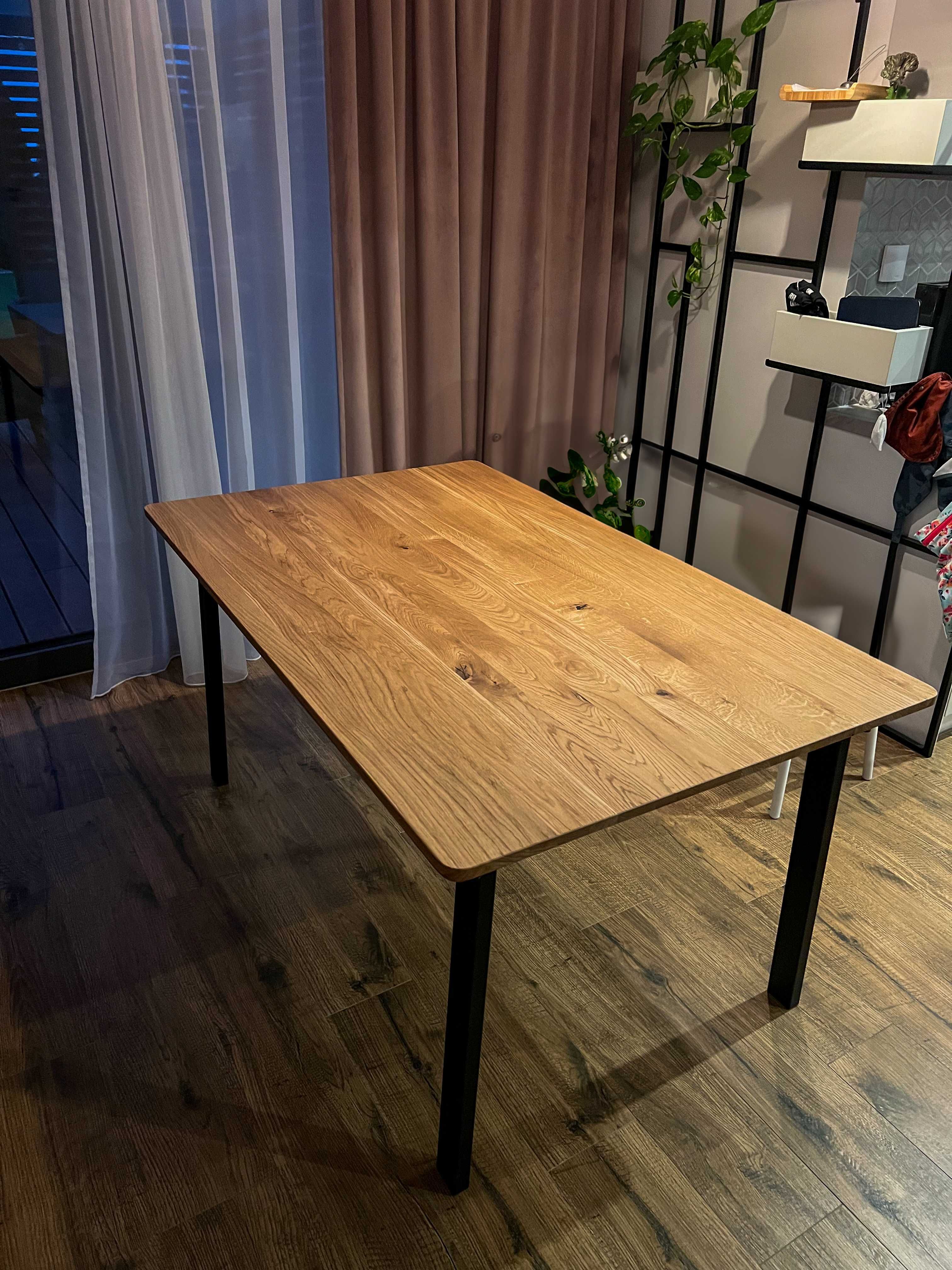 Stół dębowy z dostawkami rozkładany lity dąb loft zaokrąglony z drewna