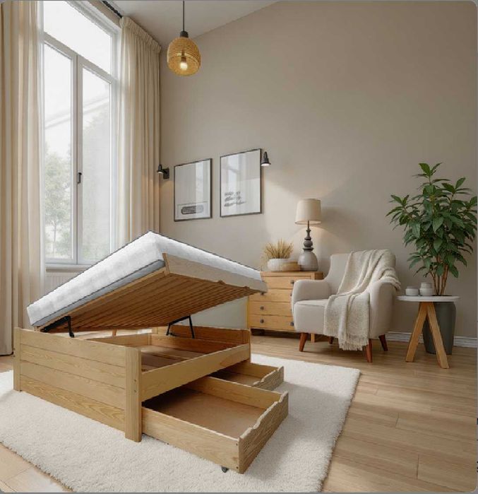 wysokie łóżko drewniane otwierane z 3 pojemnikami ALTO 90x200 +150 kg!