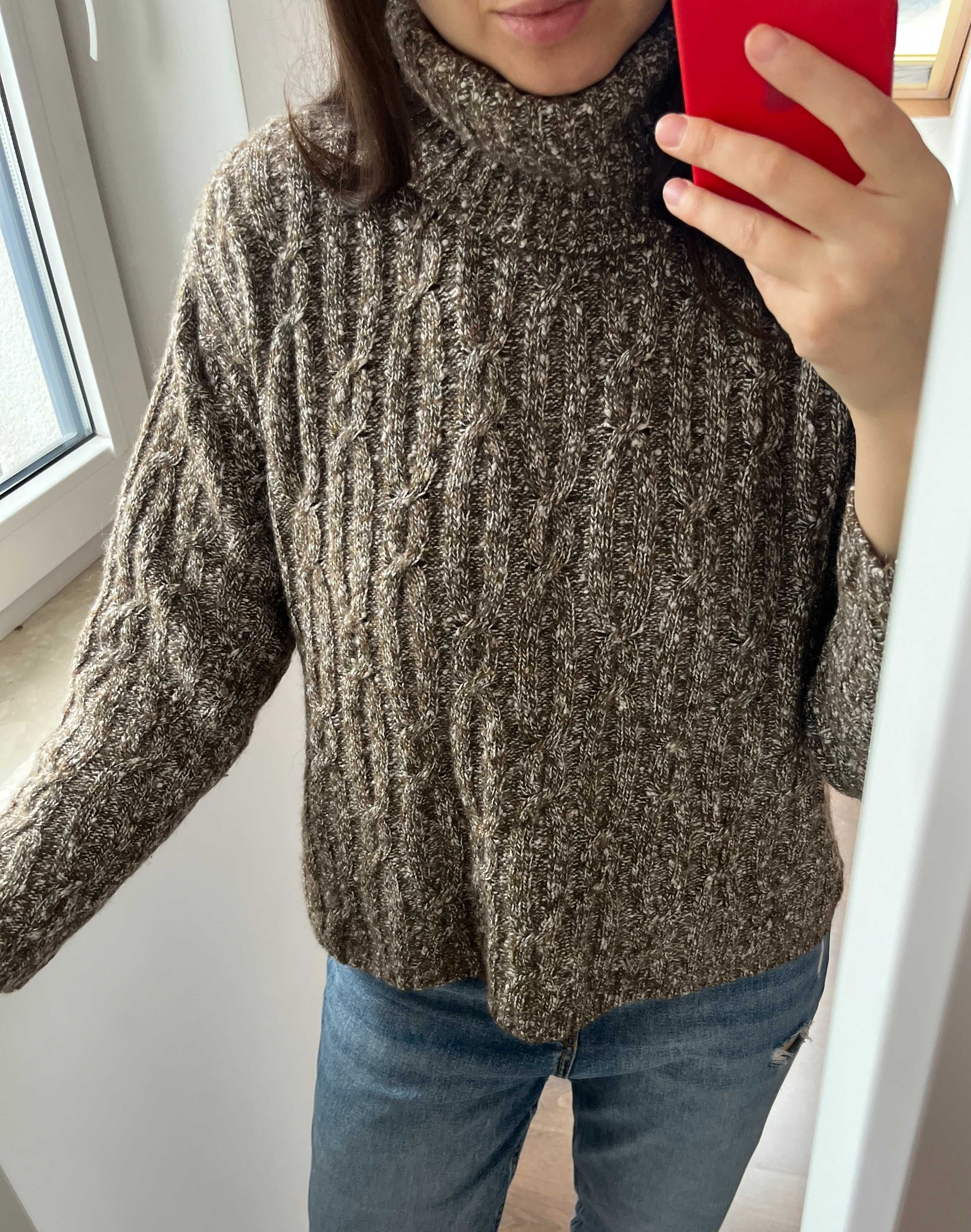 Wełniany vintage sweter z golfem, rozmiar L Gruby, ciepły sweter