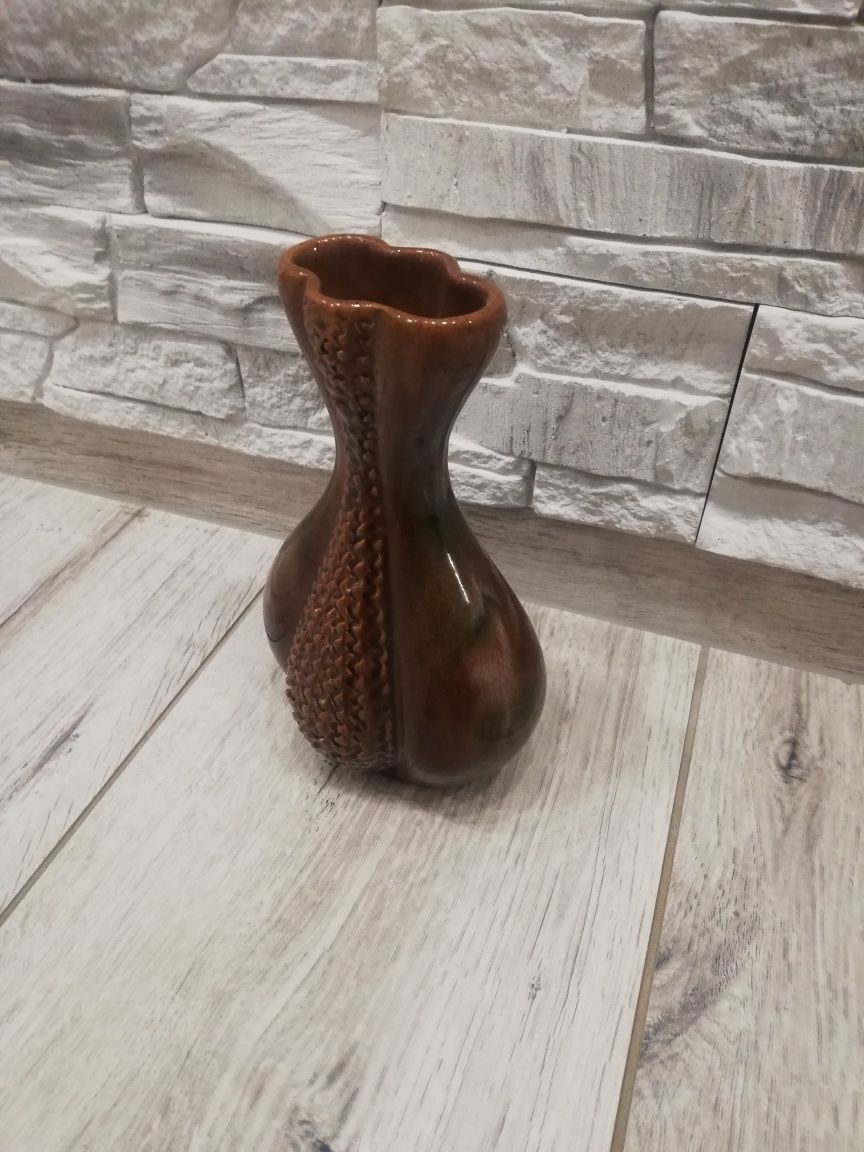 Piękny wazon PRL flakon terakota szkliwiony