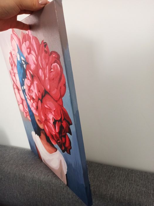 Obraz ręcznie malowany 40x50 cm abstrakcja, twarz, kwiaty