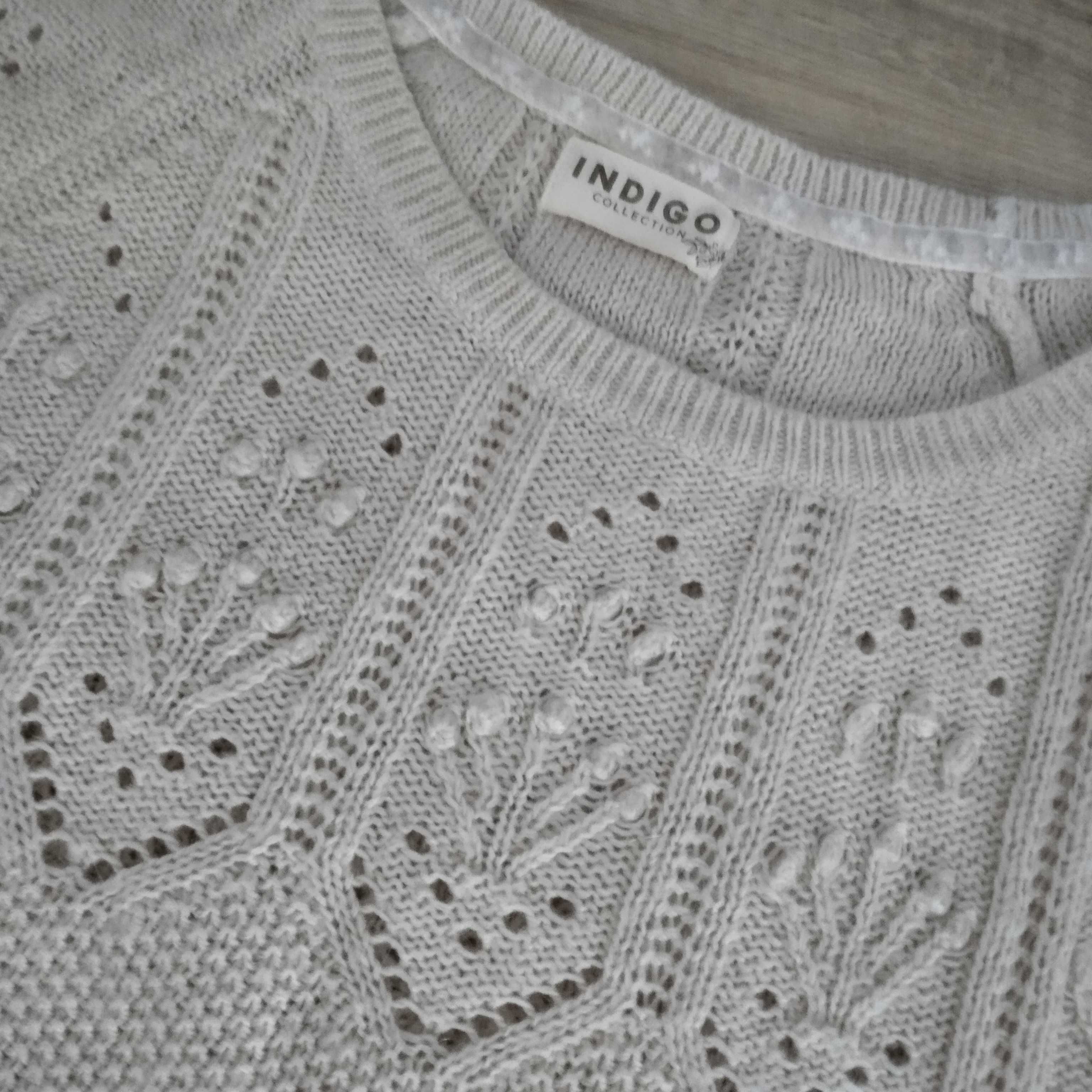 Moherowy sweterek Indigo Collection, rękaw 3/4, kolor beżowy, roz 40