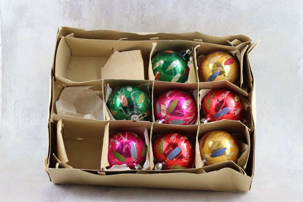 Zestaw kolorowych bombek prl vintage retro bombki ozdoby świąteczne
