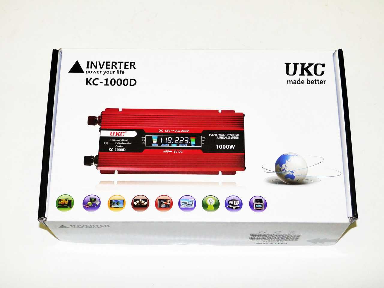 Якісний інвертор 12-220В, 1000W перетворювач 12 на 220, з LCD екраном