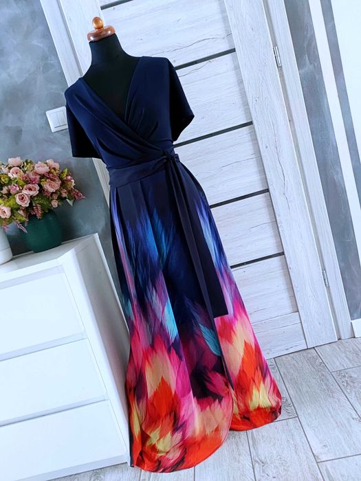 długa suknia sukienka w kwiaty rozmiar 48 na wesele komunię 4xl