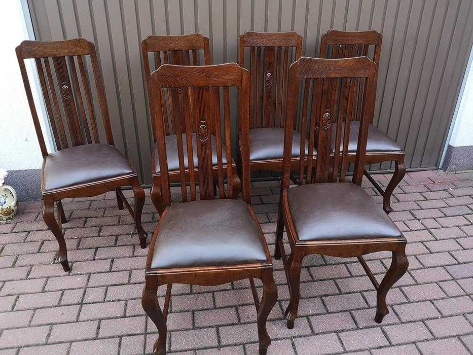 Krzesła Dębowe Wysokie Stare Antyk Komplet 6 Sztuk Po Renowacji Okazja