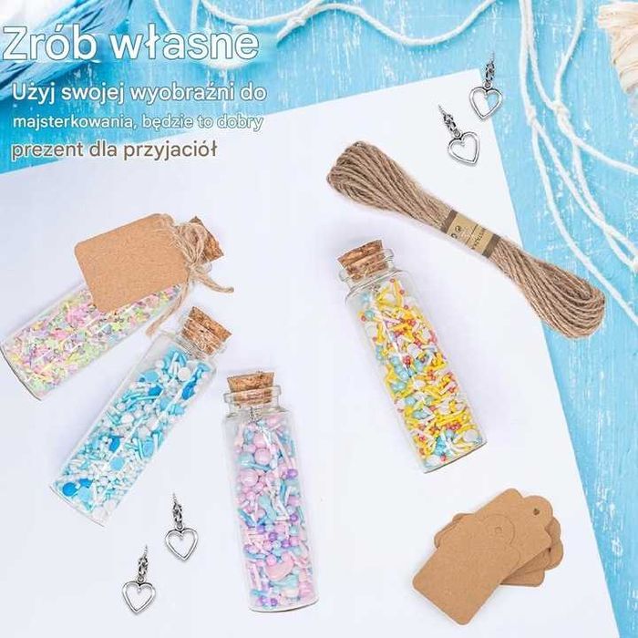 12x mini BUTELECZKA z korkiem ozdobna 45ml 3x9cm Zestaw