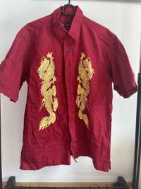 Koszula hawajska smoki czerwona