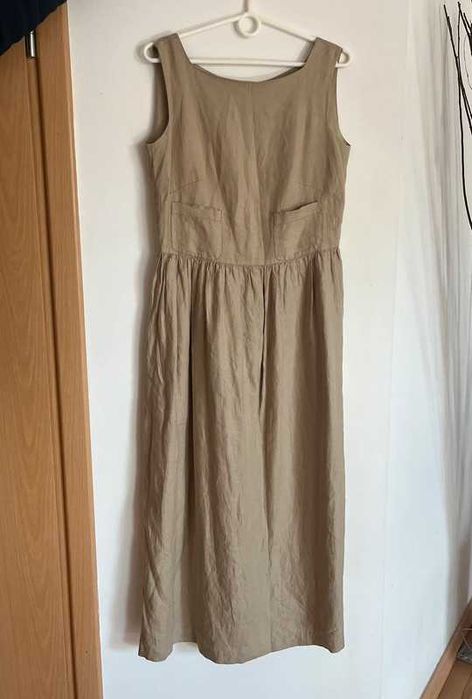 Sukienka maxi letnia lniana beżowa S 36