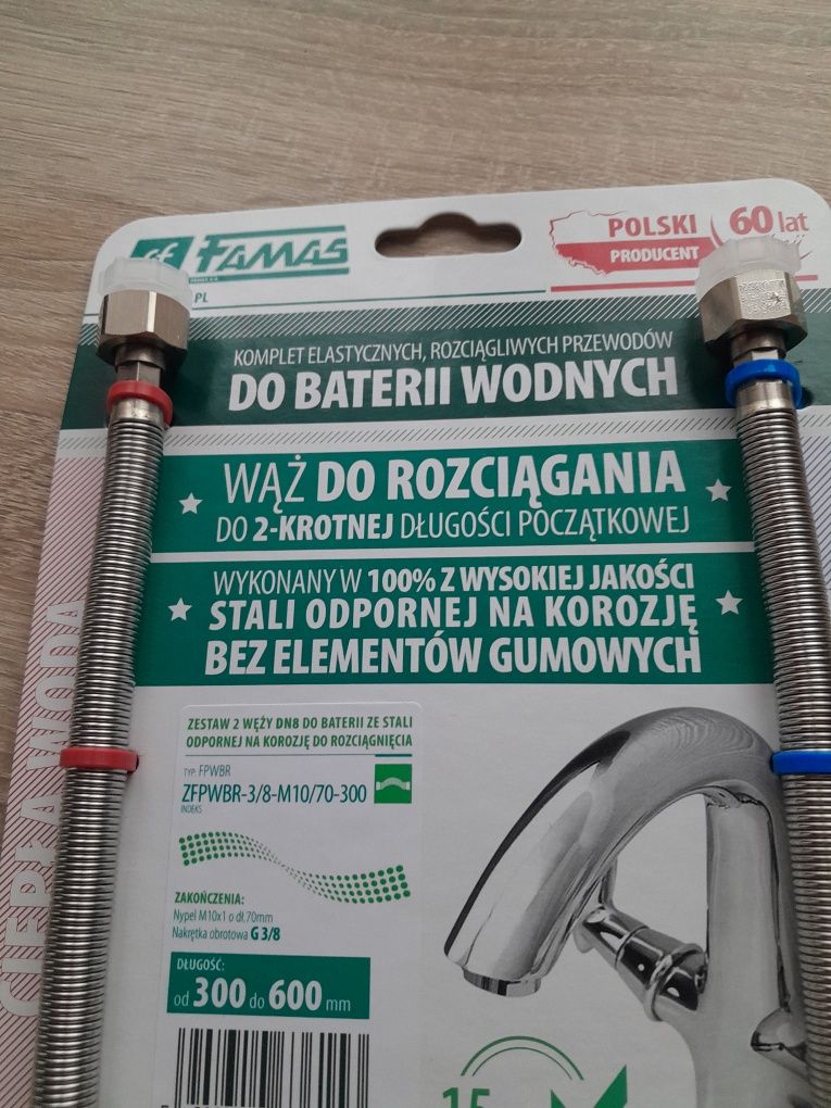 Węże przewody do baterii wodnych stalowe odporne na korozję