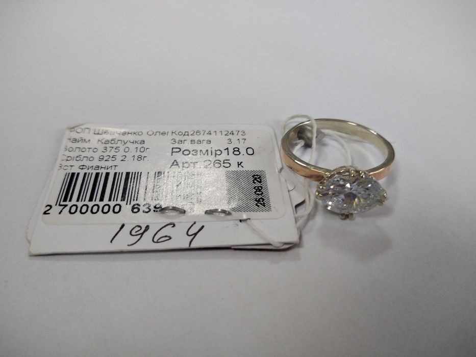 Стильна каблучка розмір 18