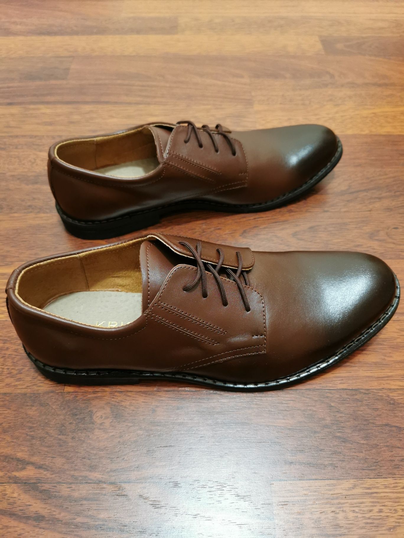 Eleganckie Tęgie Skórzane Wizytowe Półbuty Męskie DW Brąz