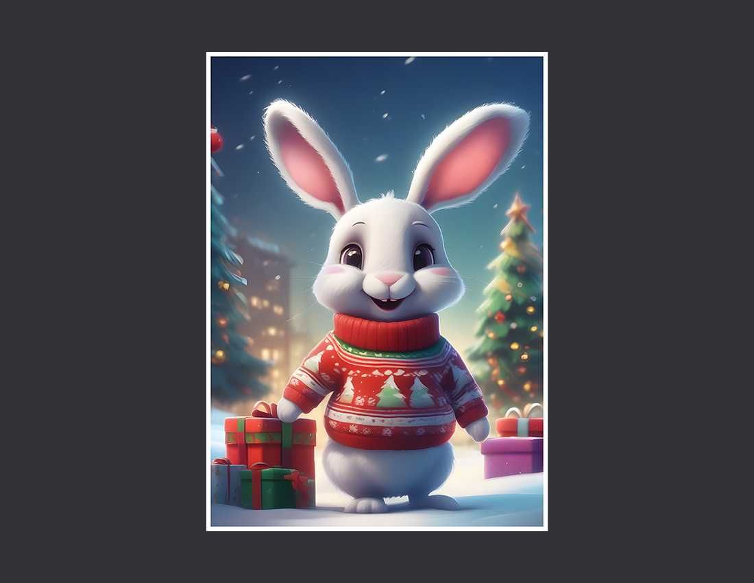 Plakat Świąteczny królik 2  do salonu - A3