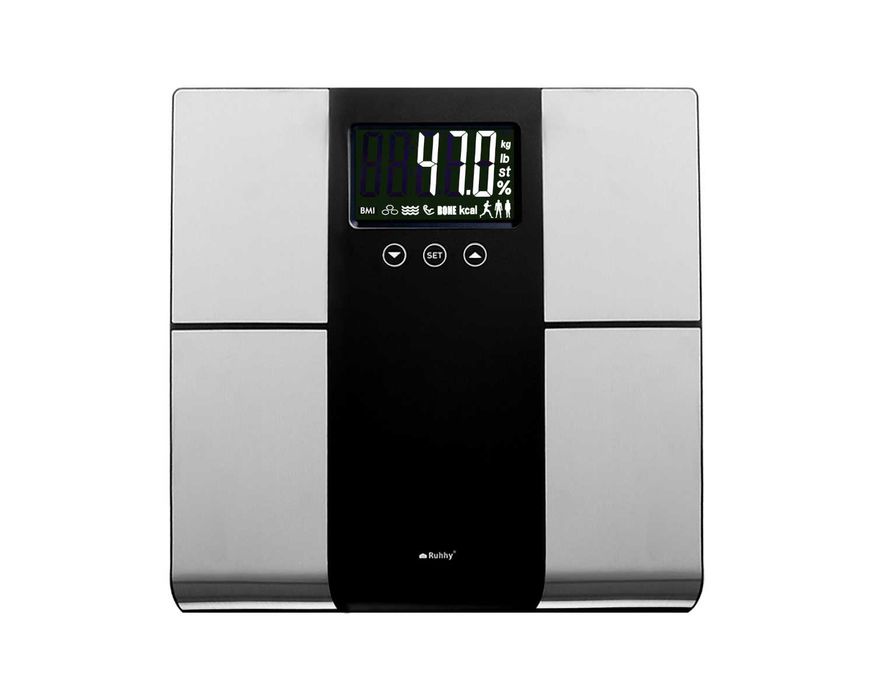 Waga Łazienkowa RUHHY Smart LCD 225kg Analiza BMI Tłuszcz Woda Mięśnie