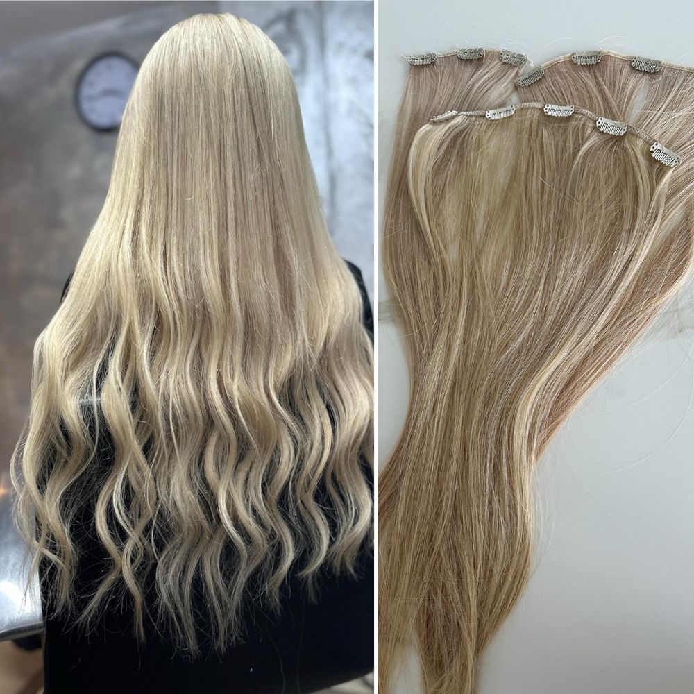 Włosy na taśmie clip in zestaw włosów jasny blond