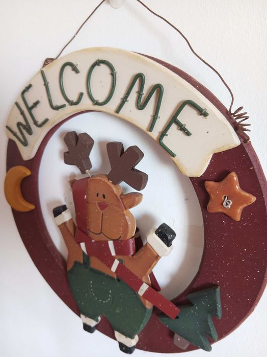 Sinal 31cm madeira para pendurar porta WELCOME Rena