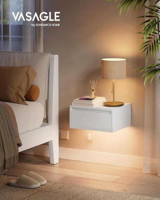 2 Stoliki nocne wiszące z lampą LED w 3 kolorach, 35 x 40 x 18 cm