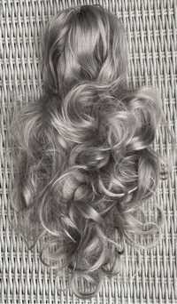 Włosy doczepiane, siwy, kucyk na klamrze ( 491 )