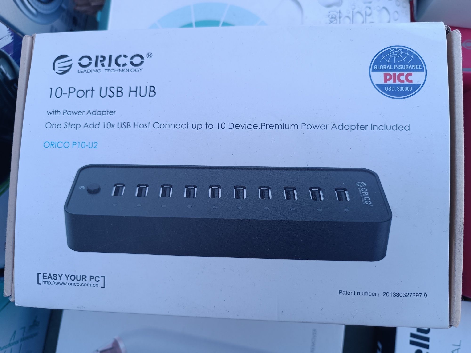 Hub USB com alimentação ORICO Hub de dados de 10 portas com adaptador