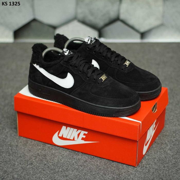 ХУТРО! Зимові Nike Air Force 1 Low Black White 40 41 42 43 44 45 найк