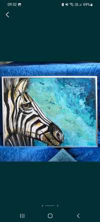 Obraz ręcznie malowany 60x80cm duży zebra