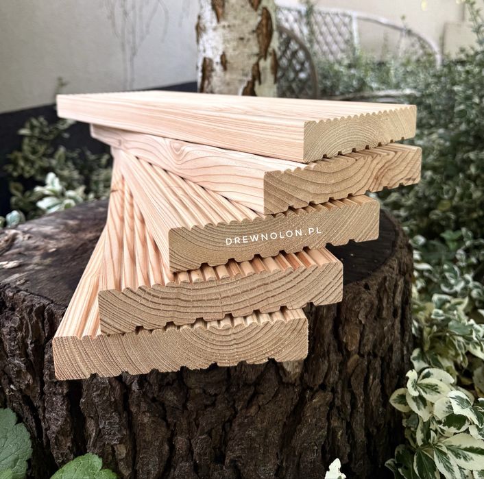 deska tarasowa modrzew 145x28 dwustronny ryfel , deski + transport