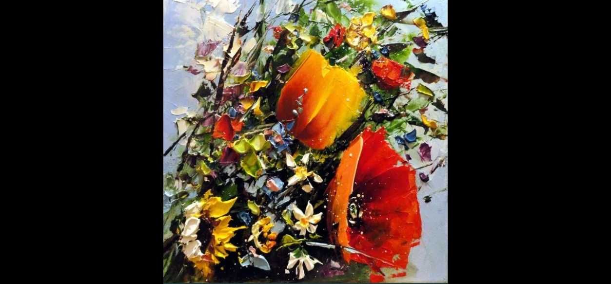 Bukiecik - Obraz olejny 20x20cm .kwiaty