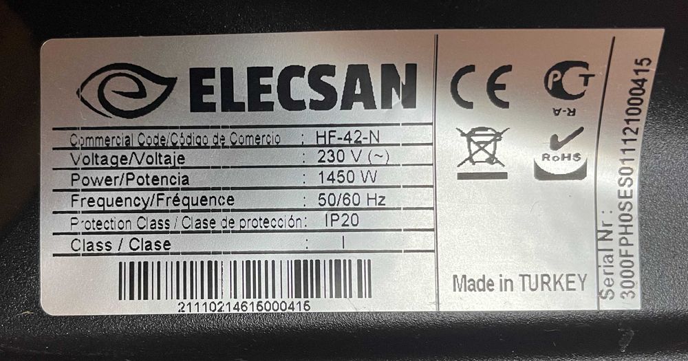 Forno Elecsan HF-42-N 1450 W, em bom estado com ventilação