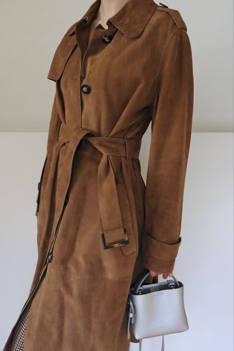 Massimo Dutti Długi skorzany trencz