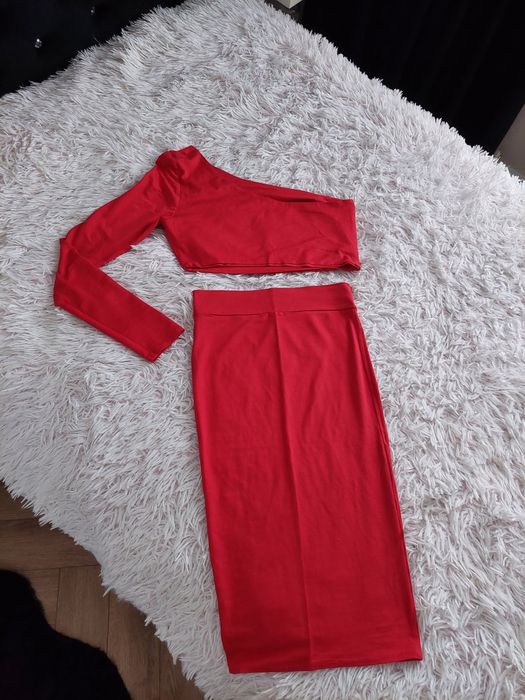 Czerwony komplet mosi fashion top i spódnica set