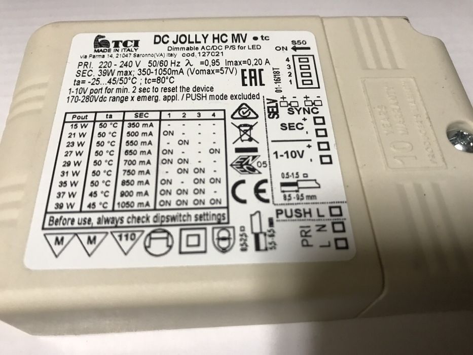 Универсальный драйвер TCI 127021 15-39w 350-1050mA