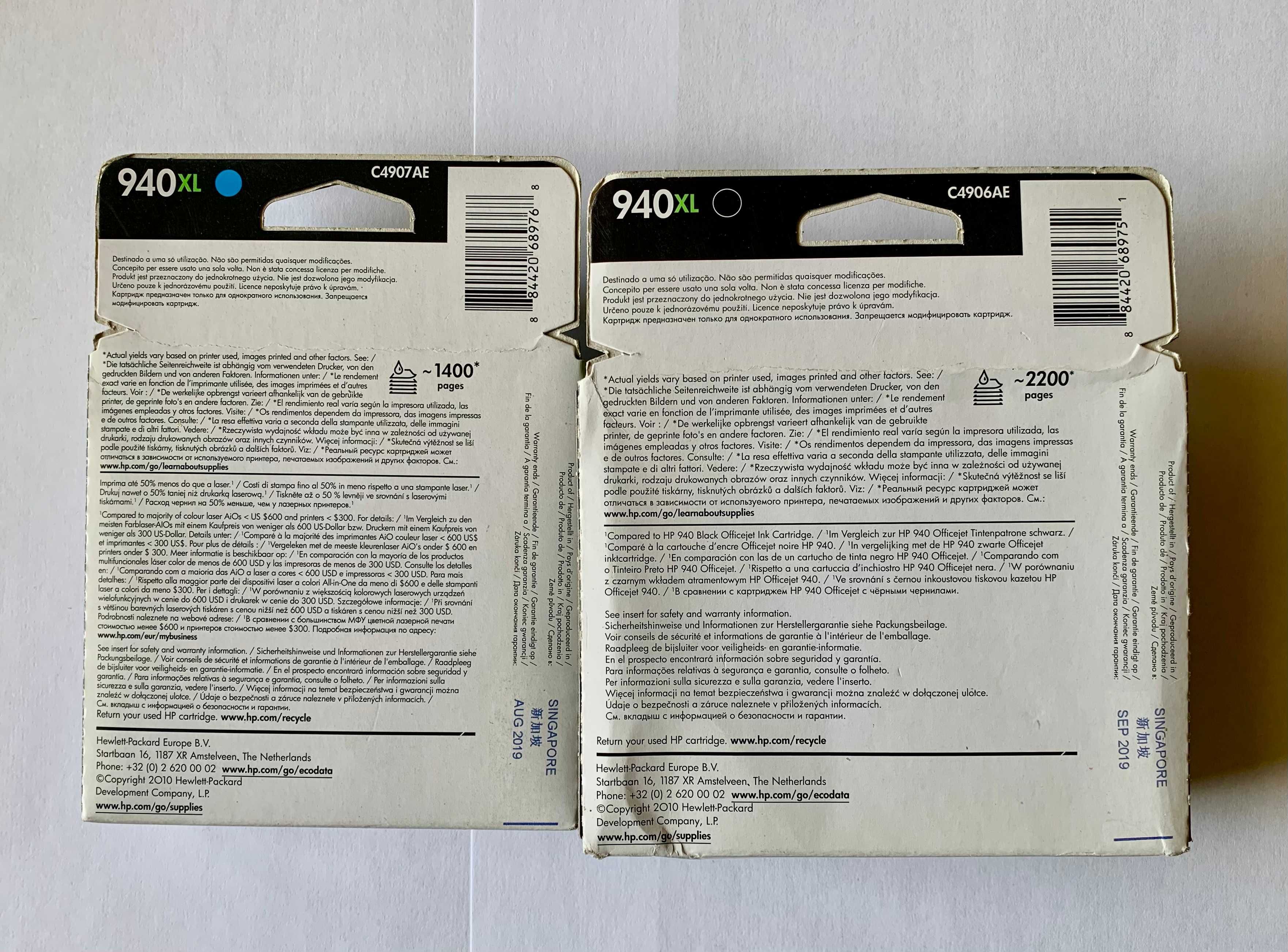 Tusze HP 940 XL - Zestaw : 2 oryginalne, nowe : Cyan + Black /czarny