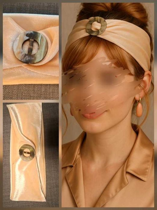 Nowa opaska przepaska handmade welur aksamit brzoskwiniowa