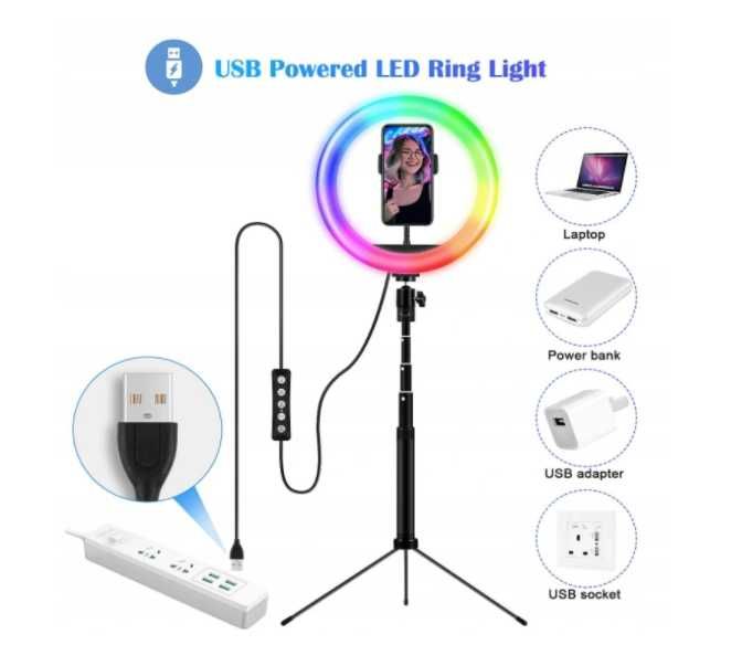 MJ26 selfie statyw lampa pierścieniowa 10'' LED RGB selfie stick