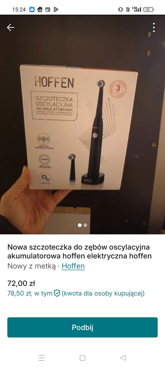 Nowa szczoteczka do zębów oscylacyjna akumulatorowa hoffen elektryczna