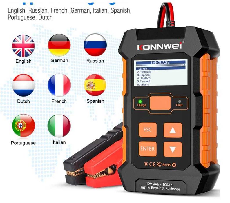 Konnwei KW520 Тестер + зарядное + ремонт акб 12-24 V