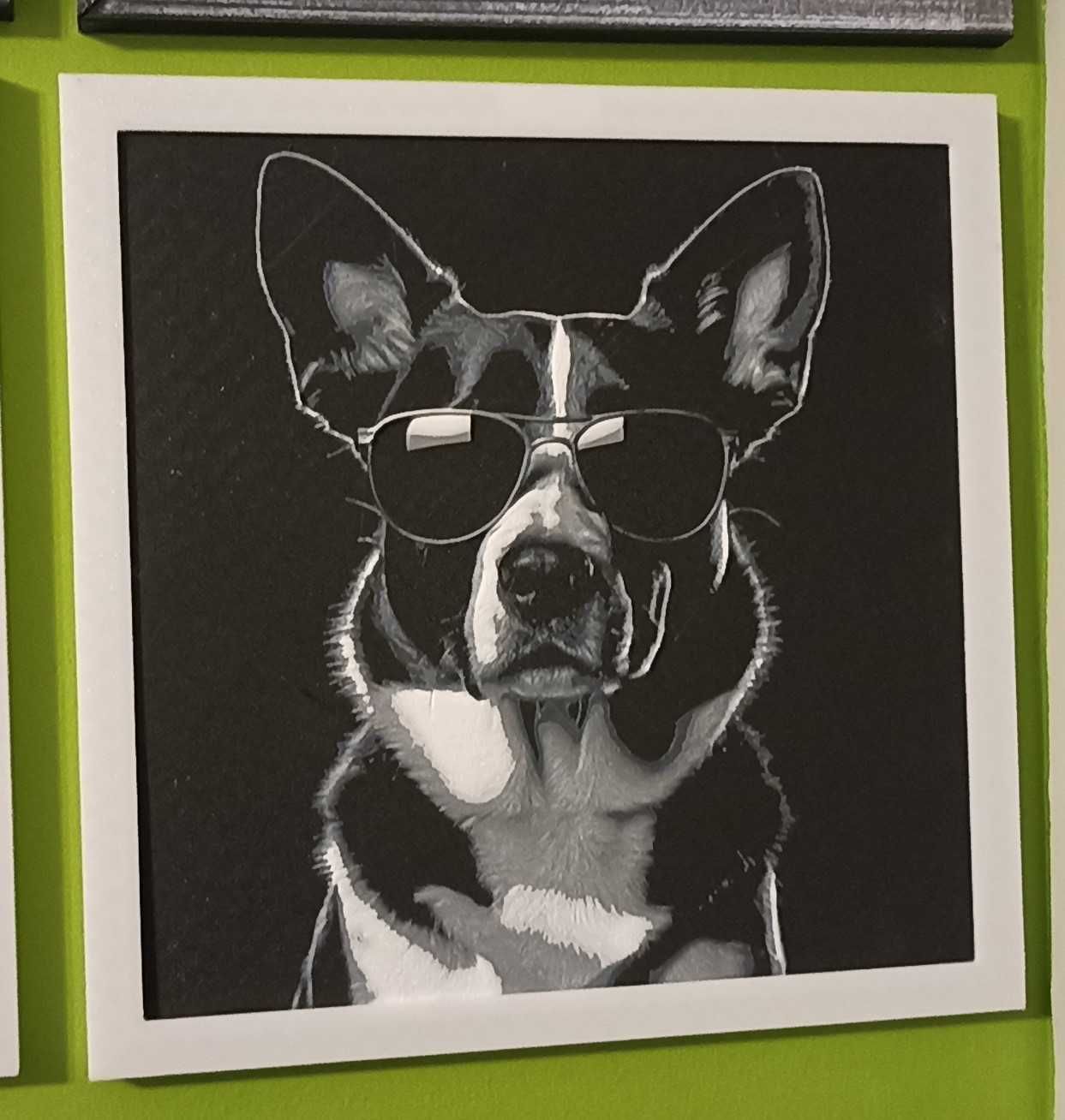 Pies w okularach Obrazek Dekoracja na ścianę Druk 3D