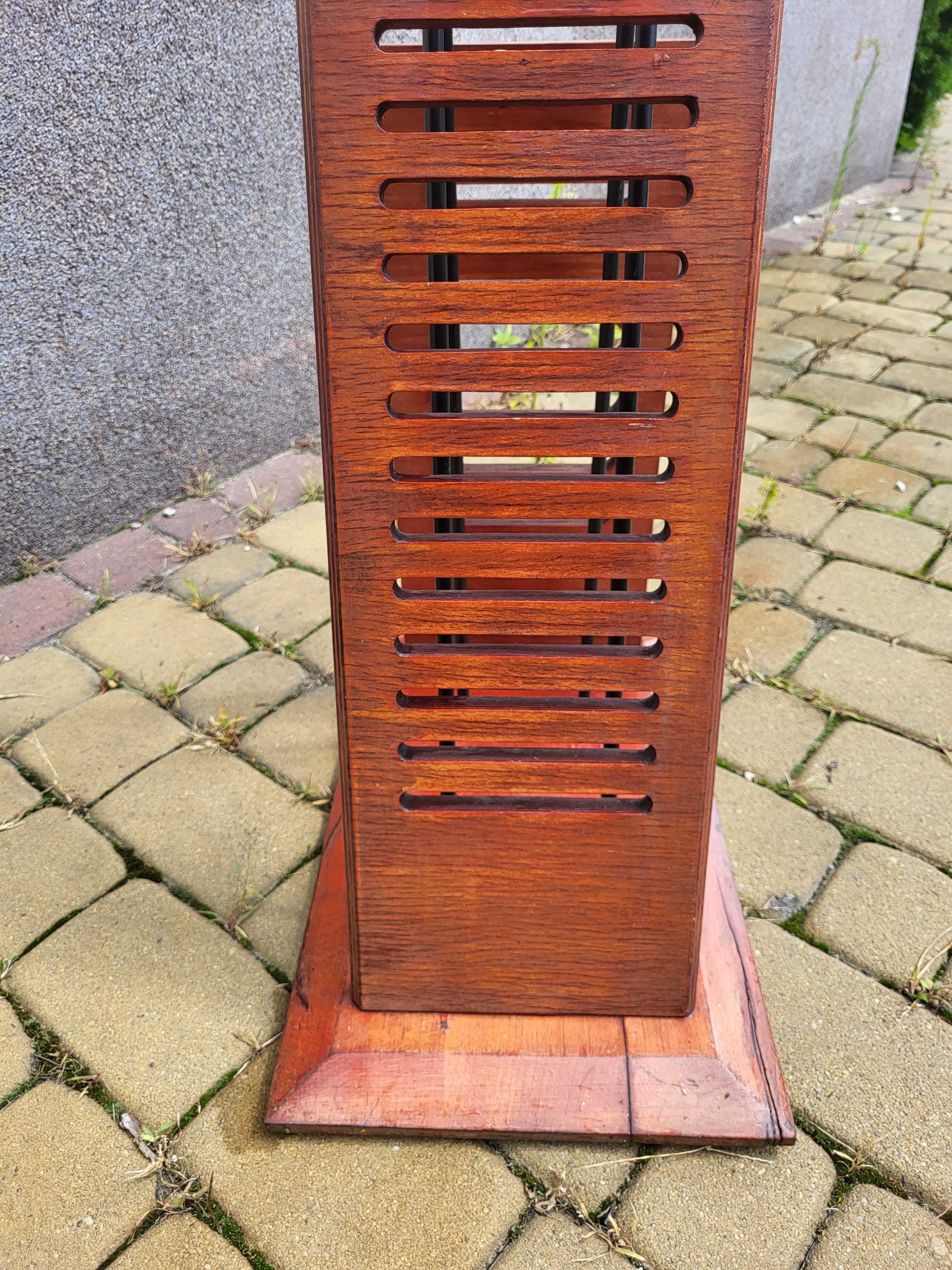 unikalny wysoki drewniany stojak na płyty CD vintage, retro WYPRZEDAŻ!