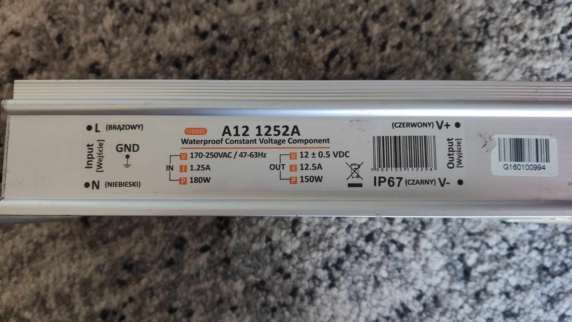 Zasilacz impulsowy A12 1252A, 12.5A IP67