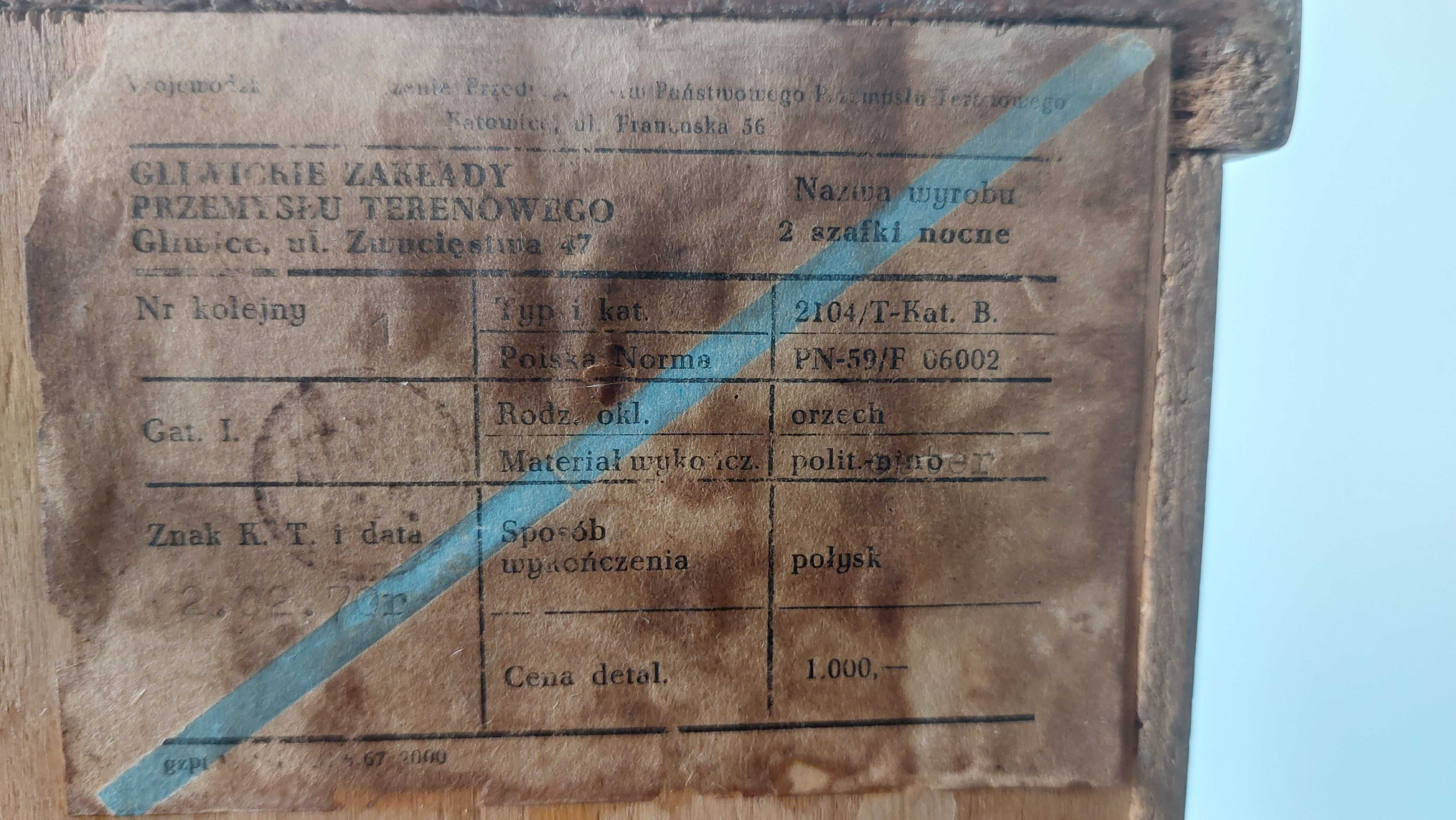 Szafka nocna Połysk Orzech Gliwickie Zakłady Przemysłu Terenowego 1970
