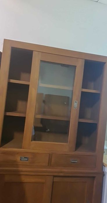 Witryna drewniana lite drewno tekowe przesuwna stan idealny FV DOWÓZ
