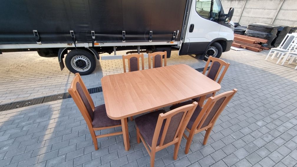 Nowe: Stół 80x140/180 + 6 krzeseł, olcha + brąz, dostawa cała POLSKA