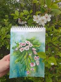 Obraz ręcznie malowany "Kwiaty" +rama akwarela