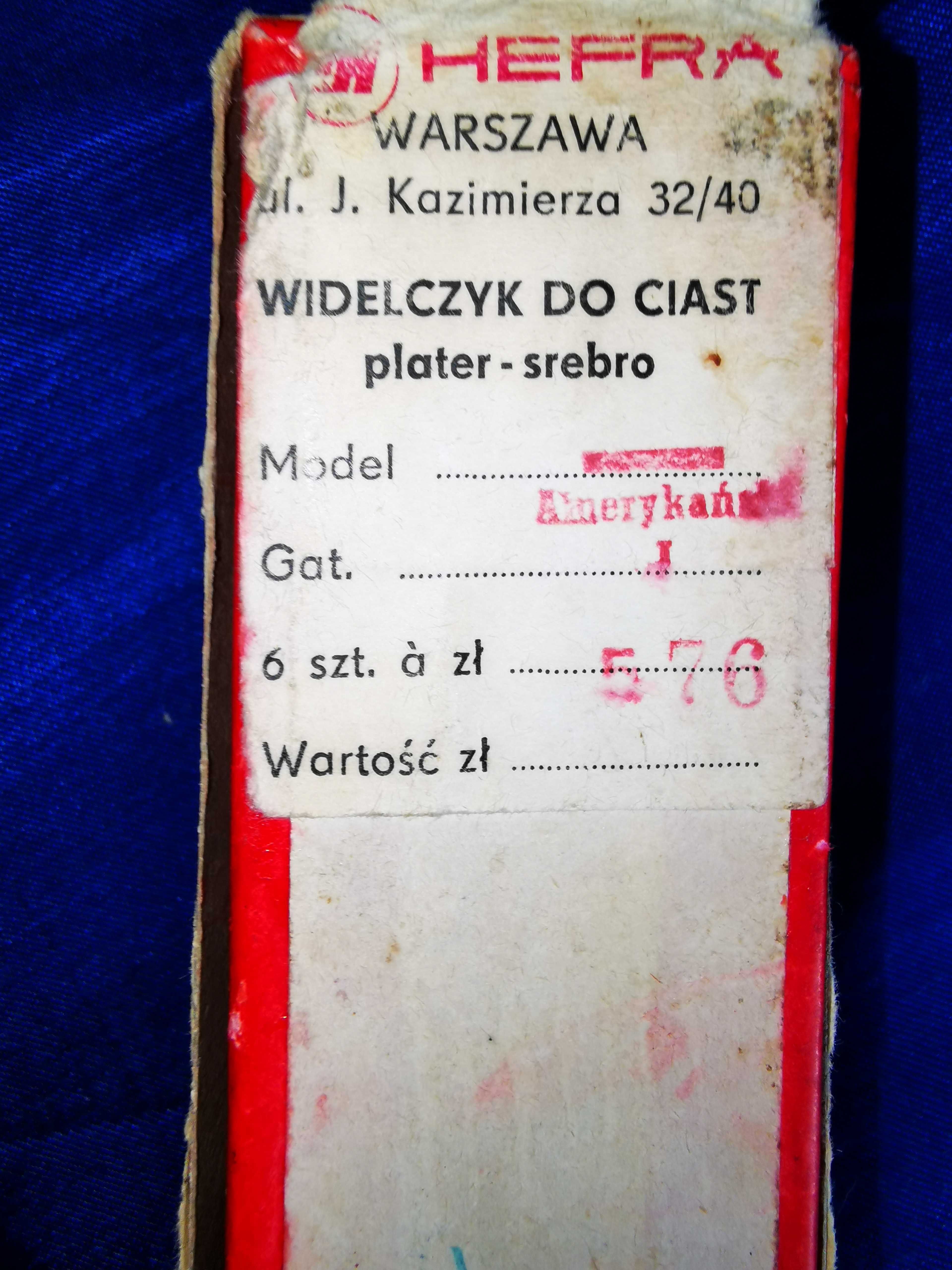 Stare widelczyki do ciasta Hefra  plater wzór amerykański
