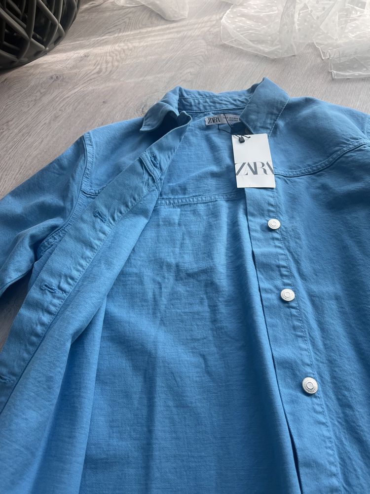 Niebieska kurtka koszulowa jeansowa zara 34 XS vintage narzutka